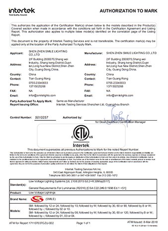ETL Certificate IP20