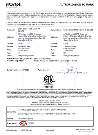 ETL Certificate IP65